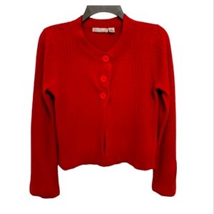 Luxe Wine Button Down Long Sleeve Knitted Cropped Cardigan Sweater Sz. M